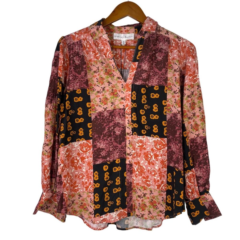 Chelsea & Theodore Top Size XS Ivonne Patchwork Peasant Popover Boho Blouse NEW